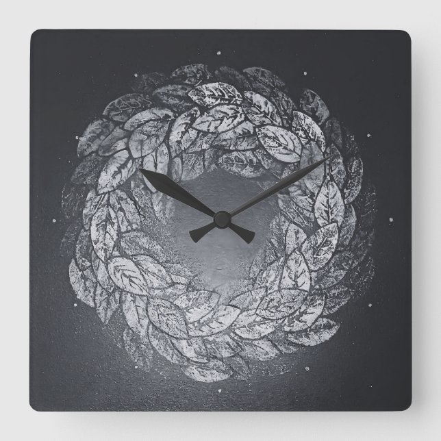 leaves prints in circle square wall clock (Front)