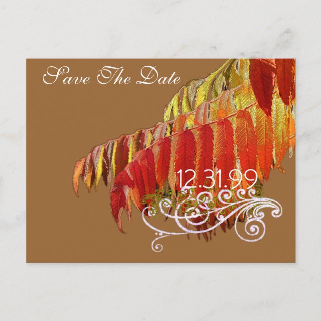 Leaves Save The Date Announcement Postcard (Front)