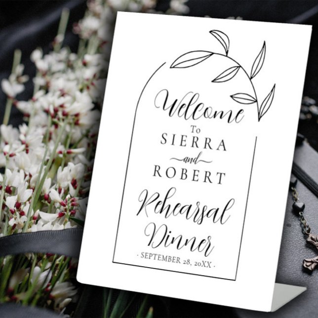 Leaves Script Minimal  Rehearsal Dinner Welcome Pedestal Sign (Creator Uploaded)