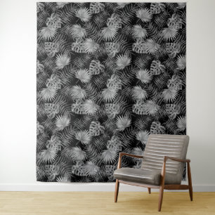 LEAVES SEAMLESS PATTERN BLACK AND WHITE TAPESTRY