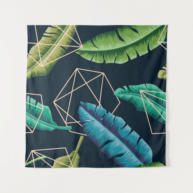 Leaves seamless pattern with abstract polygonal li tapestry (Front)