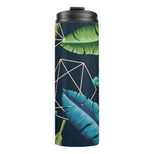 Leaves seamless pattern with abstract polygonal li thermal tumbler