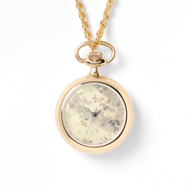 Leaves, Shadows and Little Flowers Necklace Watch (Front)