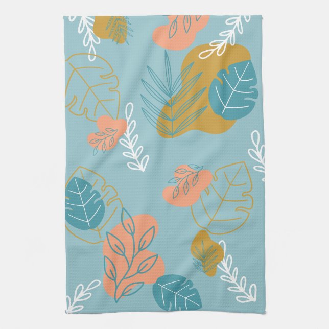 Leaves Shapes Drawn year round Boho Scandi Dish Tea Towel (Vertical)