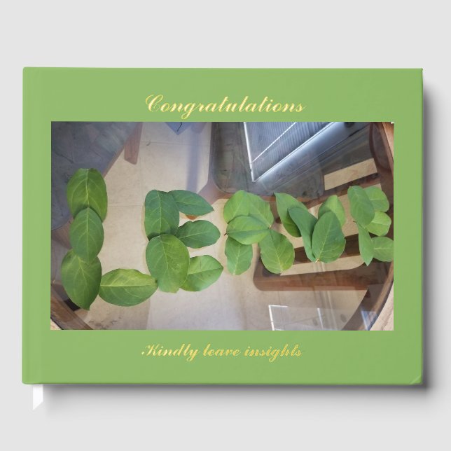Leaves Spell Leave Green With Gold Foil Guestbook (Front)