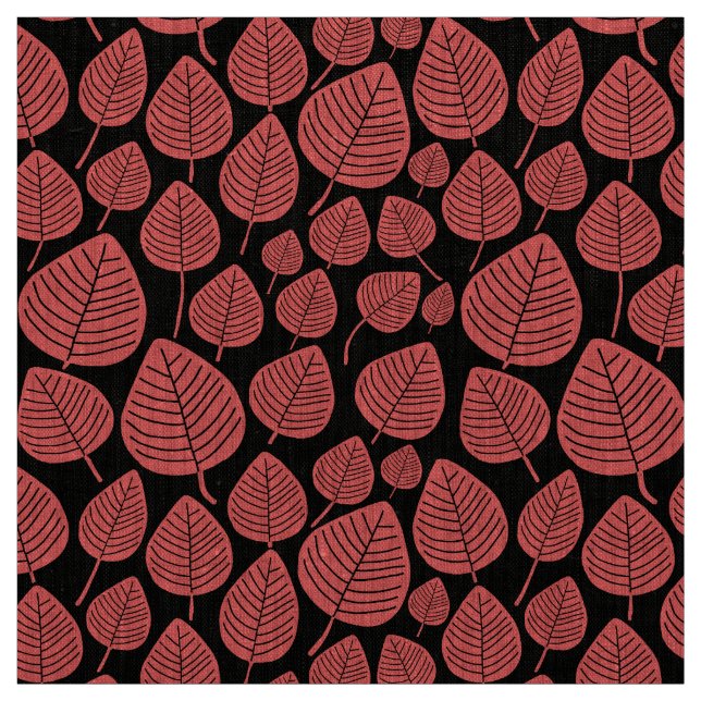 Leaves - Tropical Pink on Black Fabric (Swatch)