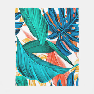 Leaves tropical summer exotic fleece blanket