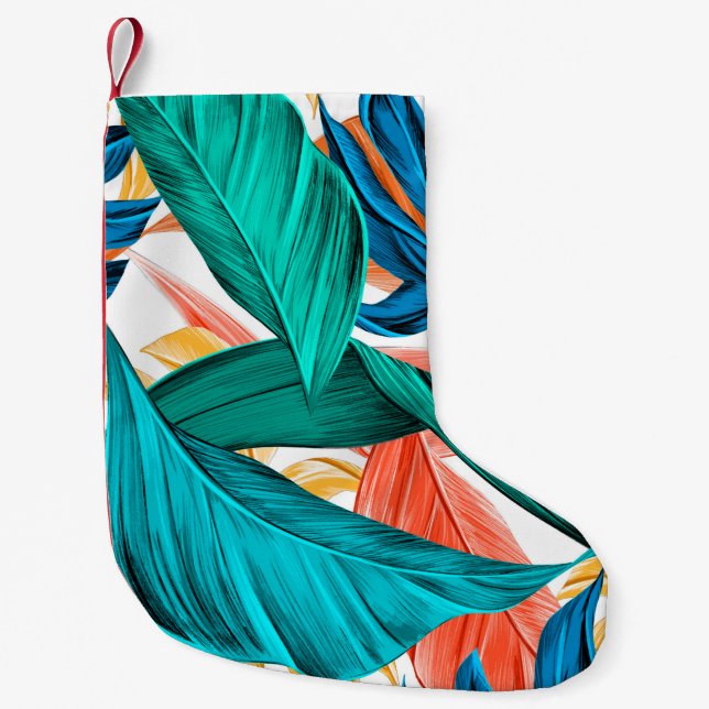Leaves tropical summer exotic small christmas stocking (Front)