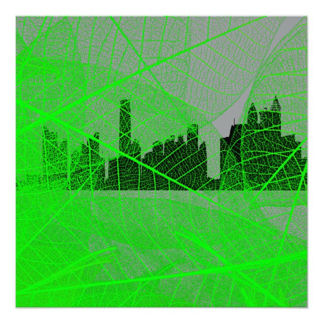 Leaves veins over the city skyline - Abstract Photo Print (Front)