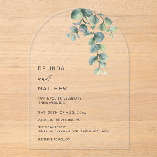 Leaves Watercolor Flowers Clear Arch Acrylic Invitations