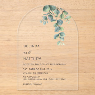 Leaves Watercolor Flowers Clear Arch Acrylic Invitations