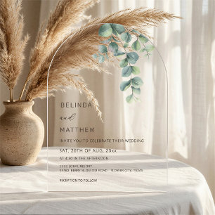 Leaves Watercolor Flowers Clear Arch Acrylic Invitations