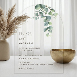 Leaves Watercolor Flowers Clear Arch Acrylic Invitations