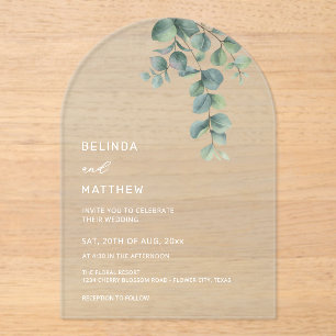 Leaves Watercolor Flowers Clear Arch Acrylic Invitations