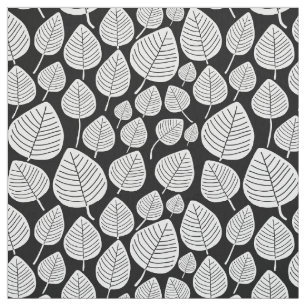 Leaves - White on Black Fabric
