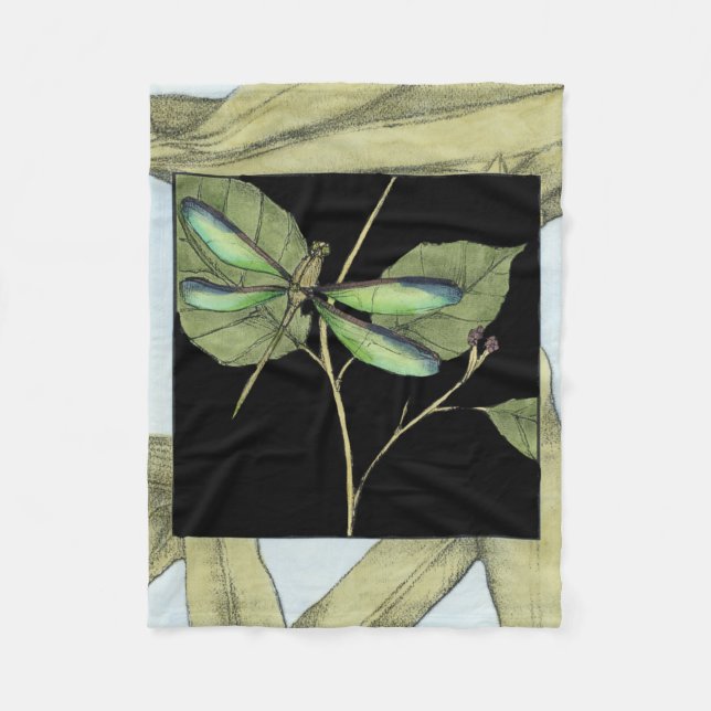 Leaves with Dragonfly Inset by Jennifer Goldberger Fleece Blanket (Front)