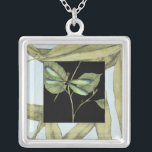 Leaves with Dragonfly Inset by Jennifer Goldberger Silver Plated Necklace<br><div class="desc">This drawing of leaves by Jennifer Goldberger features an inset of a dragonfly on a black background. The nighttime feel of the inset contrasts nicely with the daytime feel of the print of leaves. Get yours today!</div>