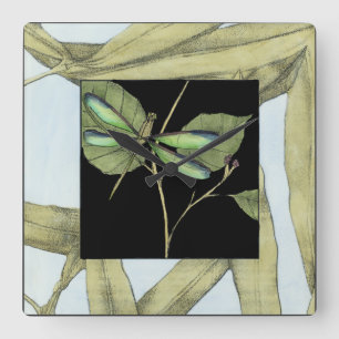 Leaves with Dragonfly Inset by Jennifer Goldberger Square Wall Clock