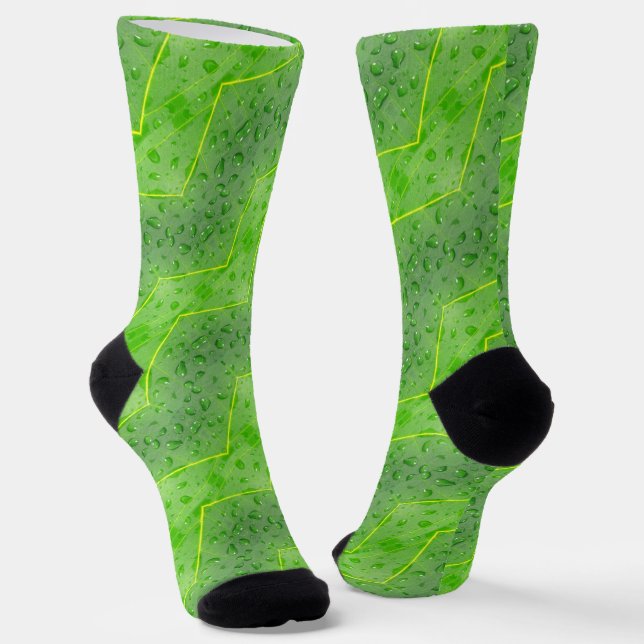 Leaves with water drops pattern socks (Angled)