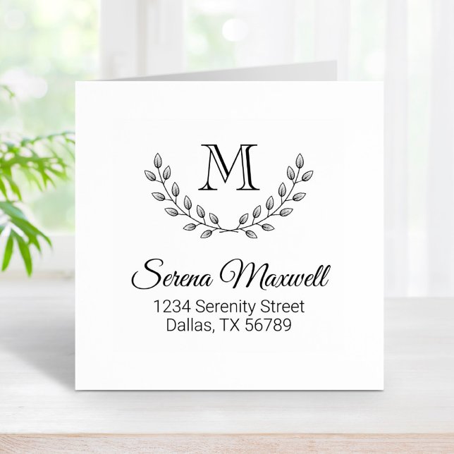 Leaves Wreath, Double Branch Monogram 2 Address Rubber Stamp (Creator Uploaded)