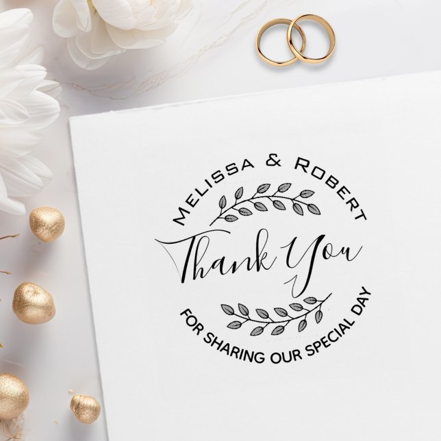 Leaves Wreath Modern Wedding Thank You Rubber Stamp (Creator Uploaded)
