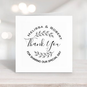 Leaves Wreath Modern Wedding Thank You Rubber Stamp