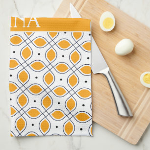 Leaves Yellow Black Minimal Pattern Tea Towel