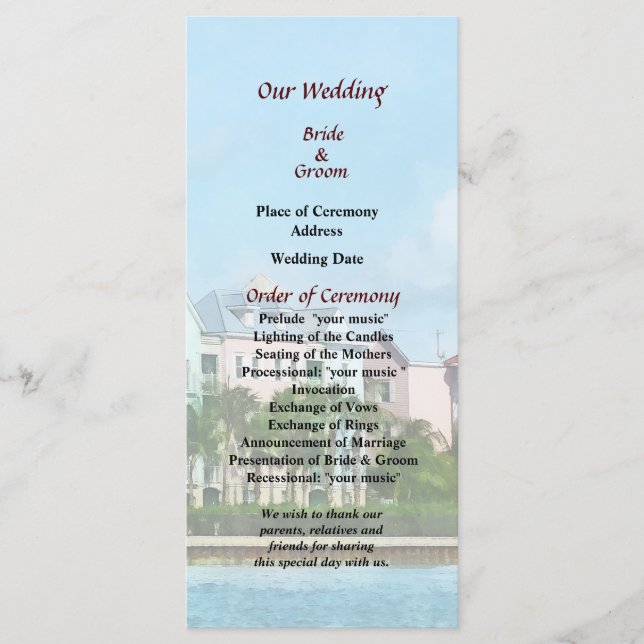 Leaving Paradise Island Wedding Program Programme (Front)