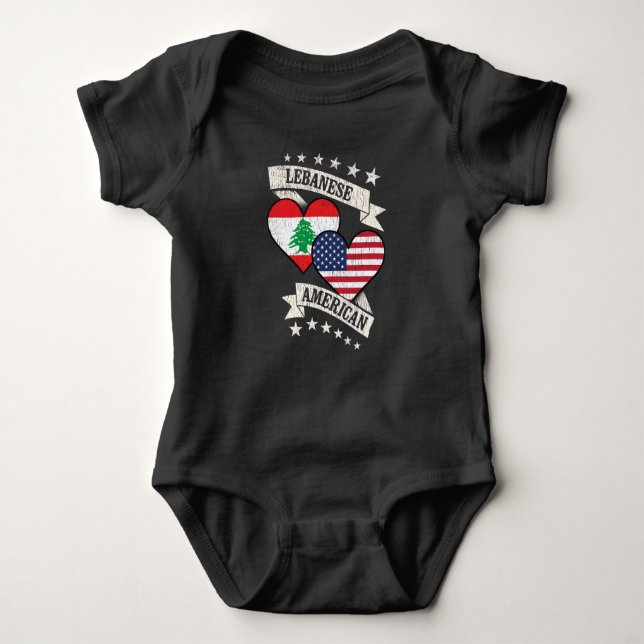Lebanese American Heart Flags Lebanon America Baby Bodysuit (Front)