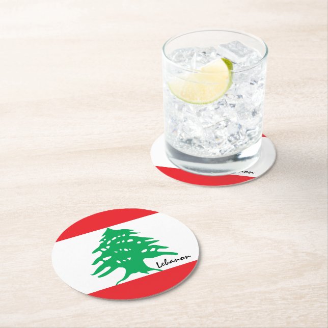 Lebanese flag & Middle East - Lebanon /sport fans Round Paper Coaster (Insitu)