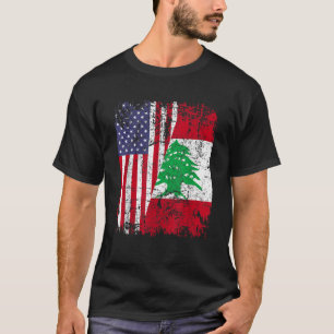 LEBANESE ROOTS Half American Flag LEBANON T-Shirt