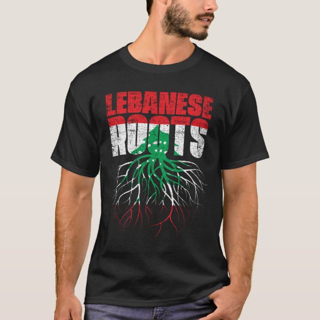 Lebanese Roots Lebanon Heritage Flag T-Shirt (Front)