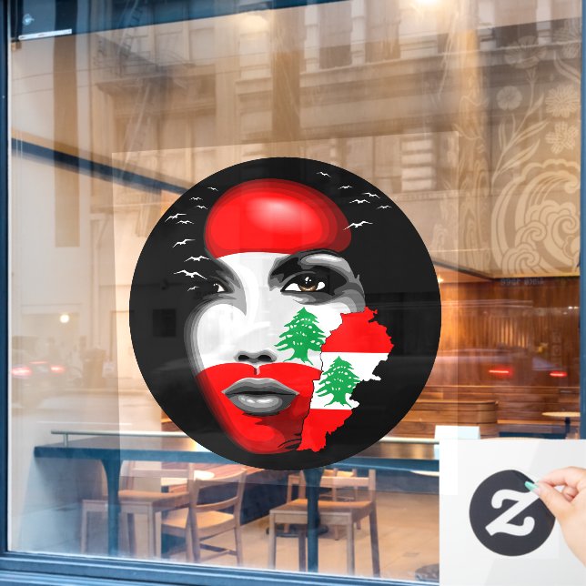 Lebanon Flag and Map on girl's face (Cafe Window)