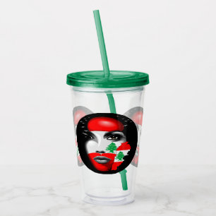 Lebanon Flag and Map on girl's face Acrylic Tumbler