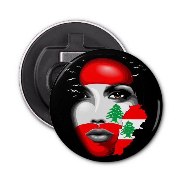 Lebanon Flag and Map on girl's face Bottle Opener (Front)