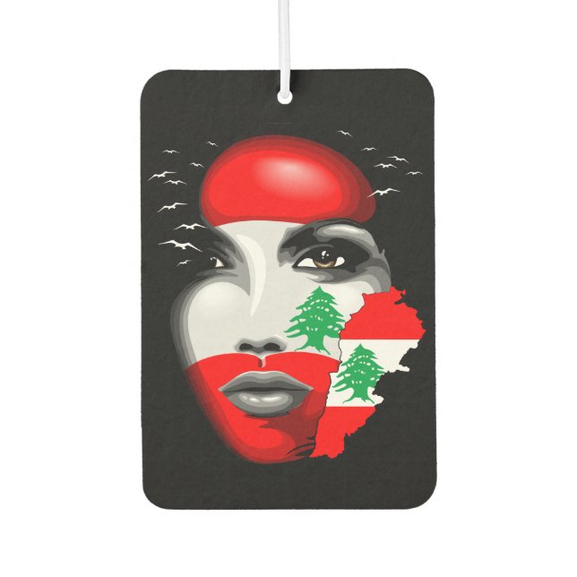Lebanon Flag and Map on girl's face Car Air Freshener (Front)