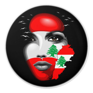 Lebanon Flag and Map on girl's face Ceramic Knob