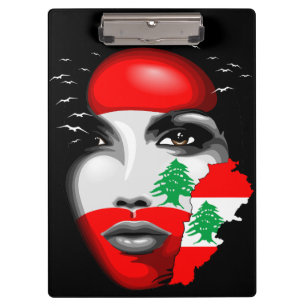 Lebanon Flag and Map on girl's face Clipboard