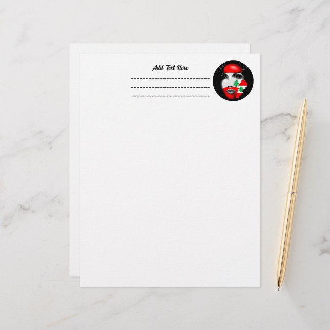 Lebanon Flag and Map on girl's face Custom Letterhead (Front/Back In Situ)