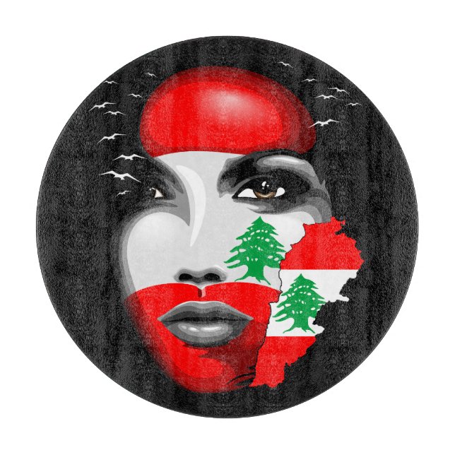 Lebanon Flag and Map on girl's face Cutting Board (Front)