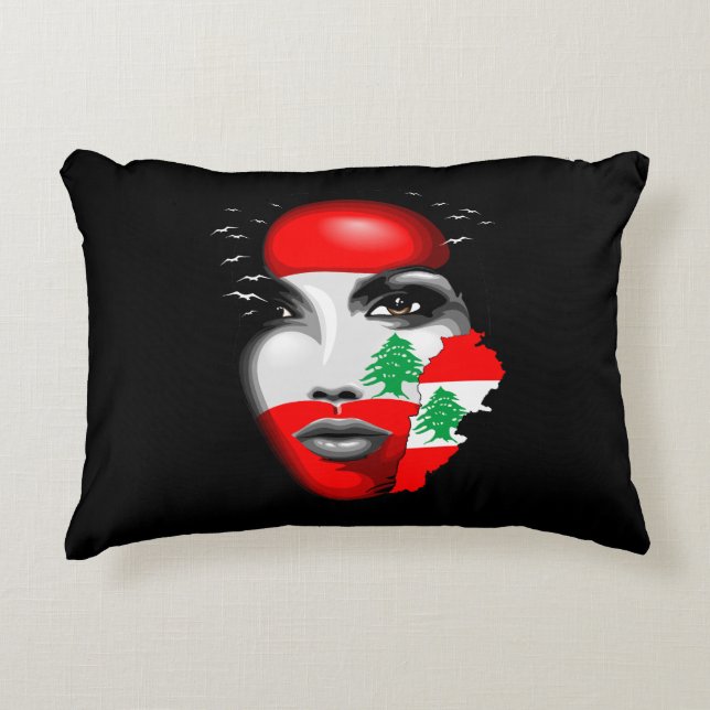 Lebanon Flag and Map on girl's face Decorative Cushion (Front)