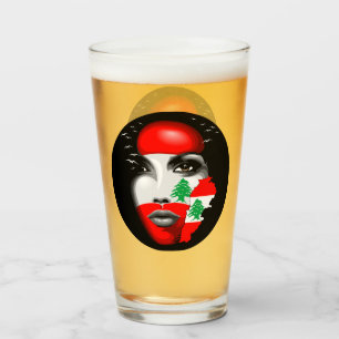Lebanon Flag and Map on girl's face Glass