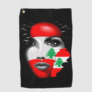 Lebanon Flag and Map on girl's face Golf Towel