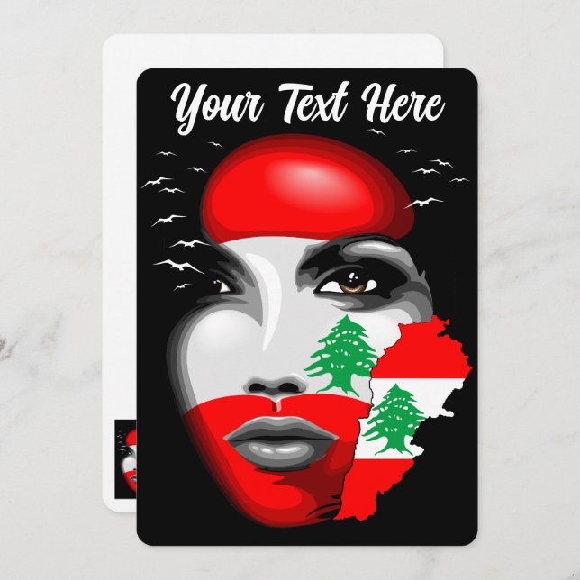 Lebanon Flag and Map on girl's face Invitation (Front/Back)