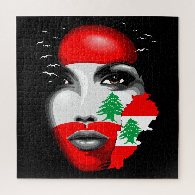 Lebanon Flag and Map on girl's face Jigsaw Puzzle (Vertical)