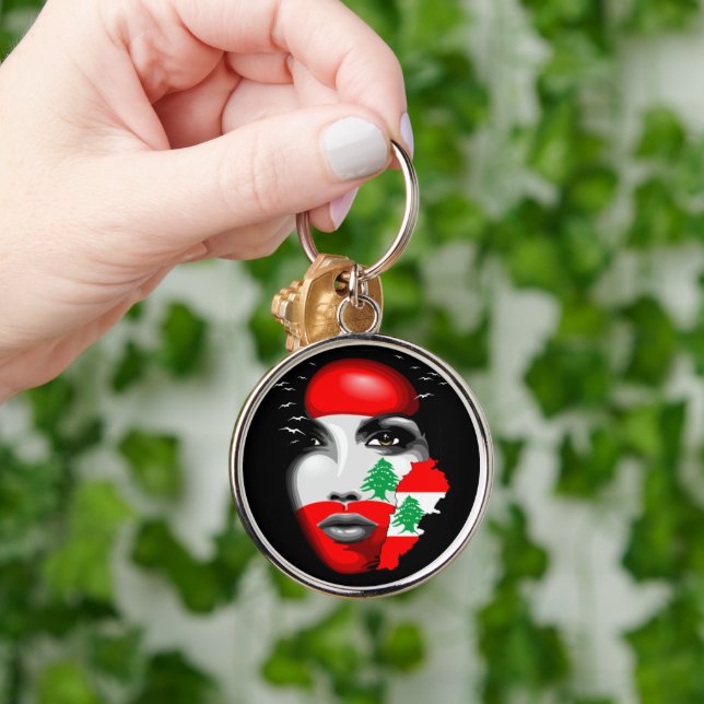 Lebanon Flag and Map on girl's face Key Ring (Hand)