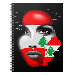 Lebanon Flag and Map on girl's face Notebook
