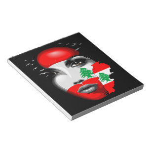 Lebanon Flag and Map on girl's face Notepad