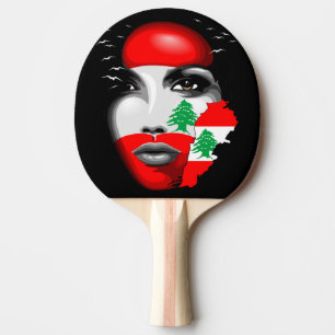 Lebanon Flag and Map on girl's face Ping Pong Paddle