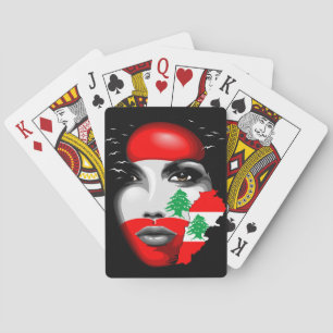 Lebanon Flag and Map on girl's face Playing Cards